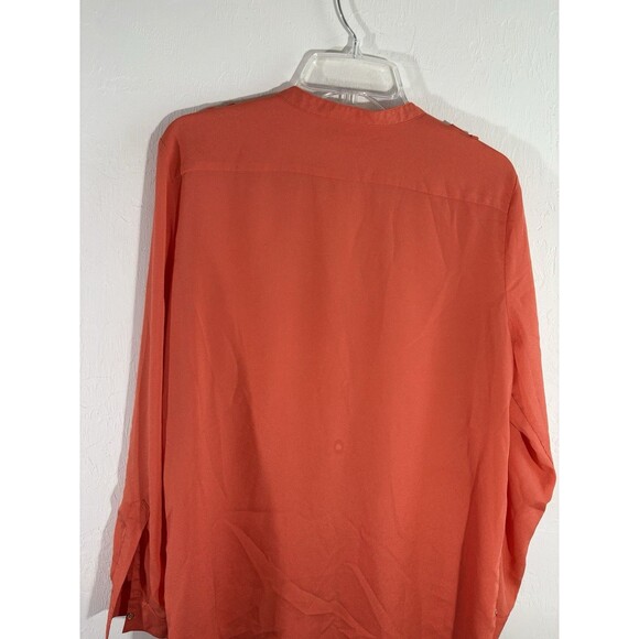 Calvin Klein Women’s Roll Tab Sleeve Blouse Orange Large Gold Buttons Pockets - Picture 4 of 7
